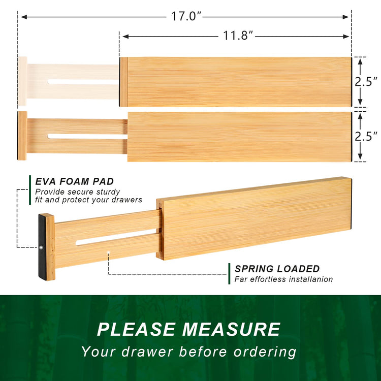 4 Pack Bamboo Drawer Dividers 2.6" High (4 Count)