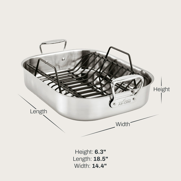 Specialty Stainless Steel Roaster and Nonstick Rack 16x13x5 Inch Oven Broiler Safe 600F Roaster Pan