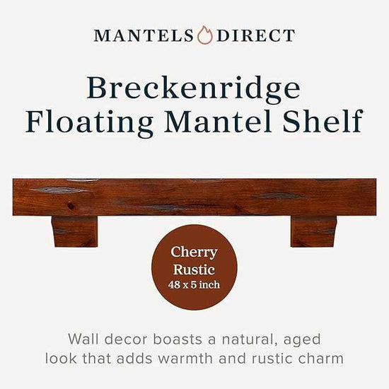MANTELSDIRECT Breckenridge 48” Fireplace Mantel Shelf with Corbels – Rustic Floating Mantel Shelf for Over Fireplace – Cherry - Wood Shelf for Wall – Pine Box Construction