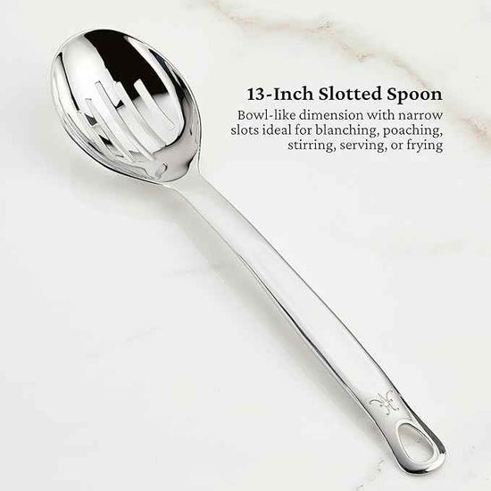 Hestan Provisions Chef's Tools, Essential Set (5-Piece), Stainless Steel Solid Spoon, Ladle, Pasta Fork, Turner/Spatula, Fish Spatula