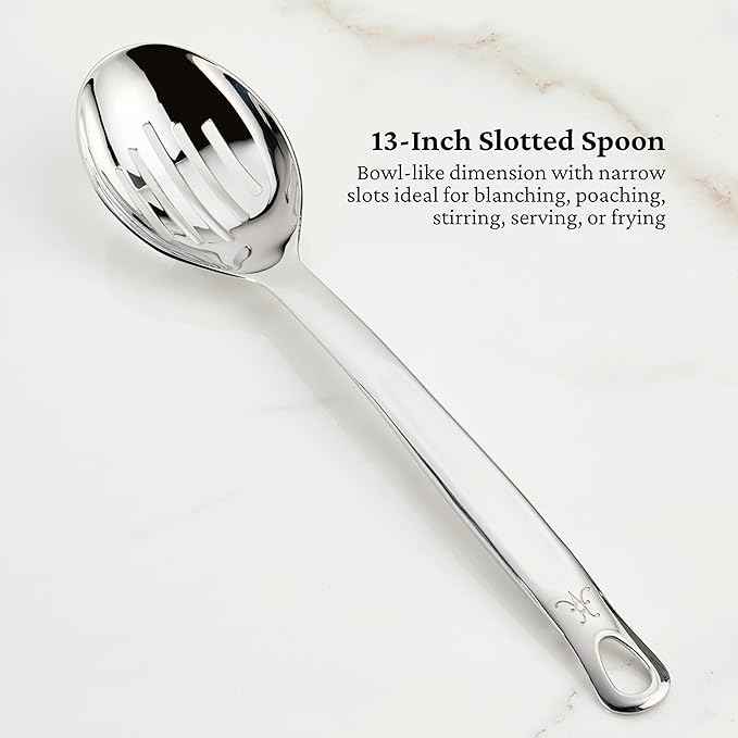 Hestan Provisions Chef's Tools, Essential Set (5-Piece), Stainless Steel Solid Spoon, Ladle, Pasta Fork, Turner/Spatula, Fish Spatula