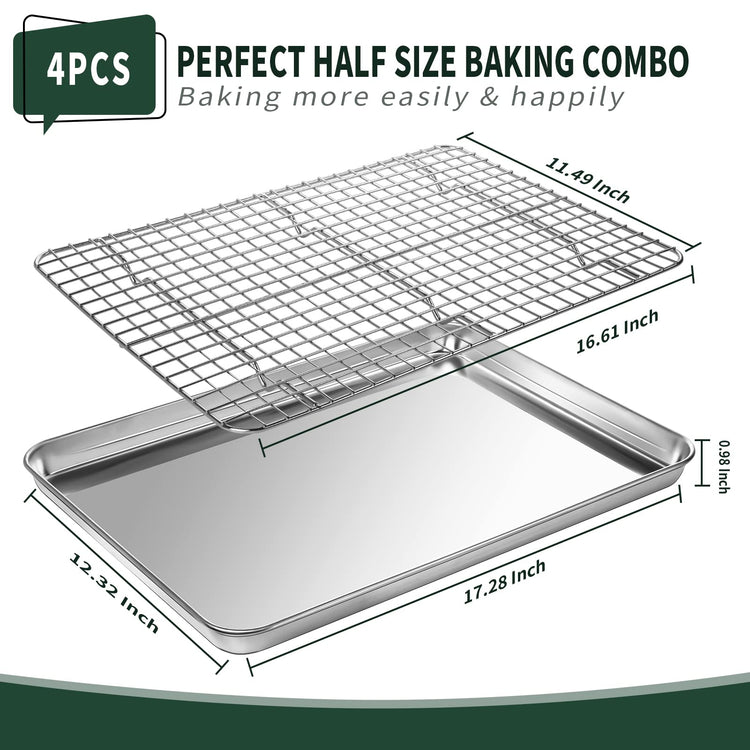 Half Sheet Pans with Rack Set [2 Pans + 2 Racks]