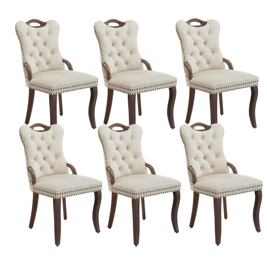 Beige Velvet Upholstered Dining Chairs Set of 6