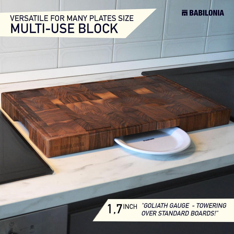 XXL American Black Walnut Cutting Board (ExtraThick 1.7"), Premium Quality & Professional Butcher Block. Heavy Duty End Grain Wood Chopping Board 24"L x 15"W (Oil bottle & Plate included)