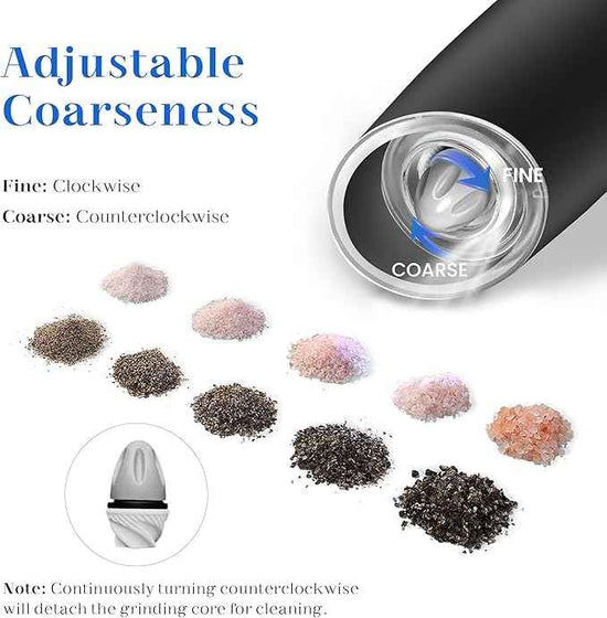 Rechargeable Salt And Pepper Grinder Set, Gravity Electric Salt And Pepper Grinder Set Electric, Salt And Pepper Shakers Set Electric, Adjustable Coarseness, LED Light, (Black+Black)