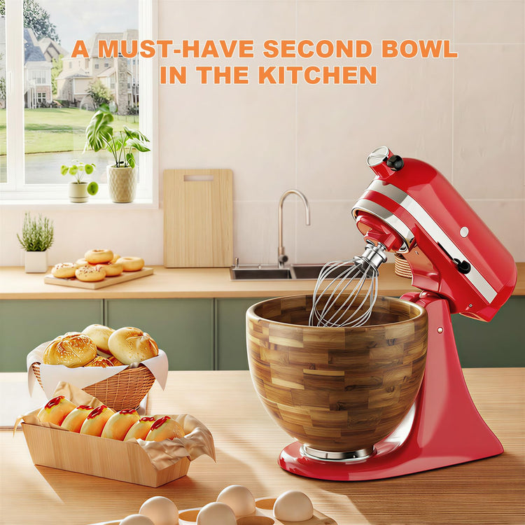 5 Qt Solid Wood Mixing Bowl Compatible with KitchenAid Tilt