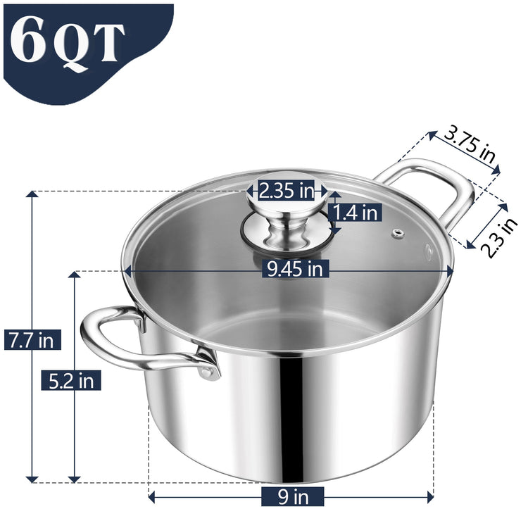 6 Quart Tri Ply Stainless Steel Stock Pot