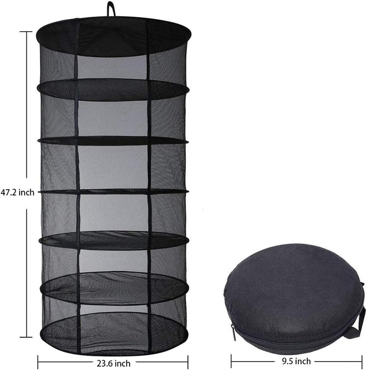 Desy & Feeci Herb Drying Rack Hanging, 6 Layer Collapsible Mesh Dry Net Herb Dryer with S Hang Buckle and Storage Bag, Black (Diameter 60 cm)