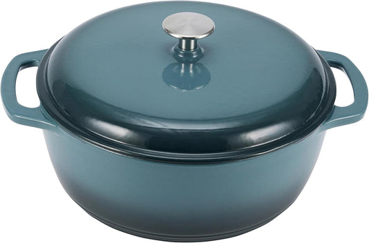 Amazon Basics Cast Iron Dutch Oven Pot with Lid, Enameled, Round, Dual Handles, Heavy-Duty, Medium, 6-Quart, Gray - Nestoria