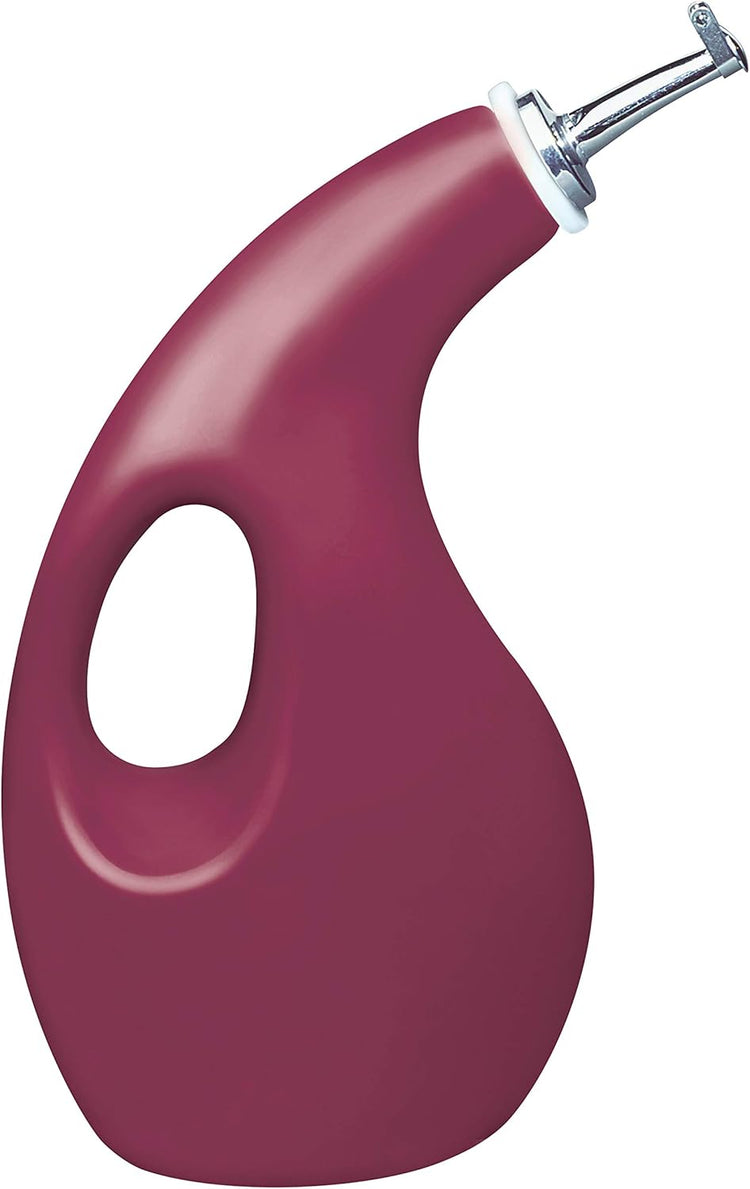 Rachael Ray Solid Glaze Ceramics EVOO Olive Oil Bottle Dispenser with Spout - 24 Ounce , Red