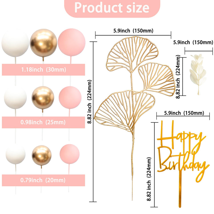 57Pcs Balls Cake Topper Boho Grass Cake topper Pearl Balls Acrylic Happy Birthday Cake Decorations for Wedding Baby Shower Birthday Boho Themed Party Supplies Pink (57 Count)