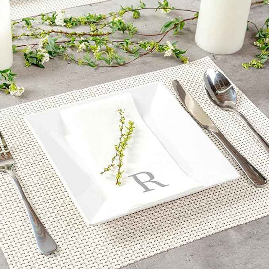 Luxenap 15.8 X 7.9 Inch Linen-Feel Guest Towels, 2000 Lettered Hand Towels - Silver Letter 'R', Sans Serif Font, White Paper Dinner Napkins, airlaid, For Restrooms And Tables - Restaurantware