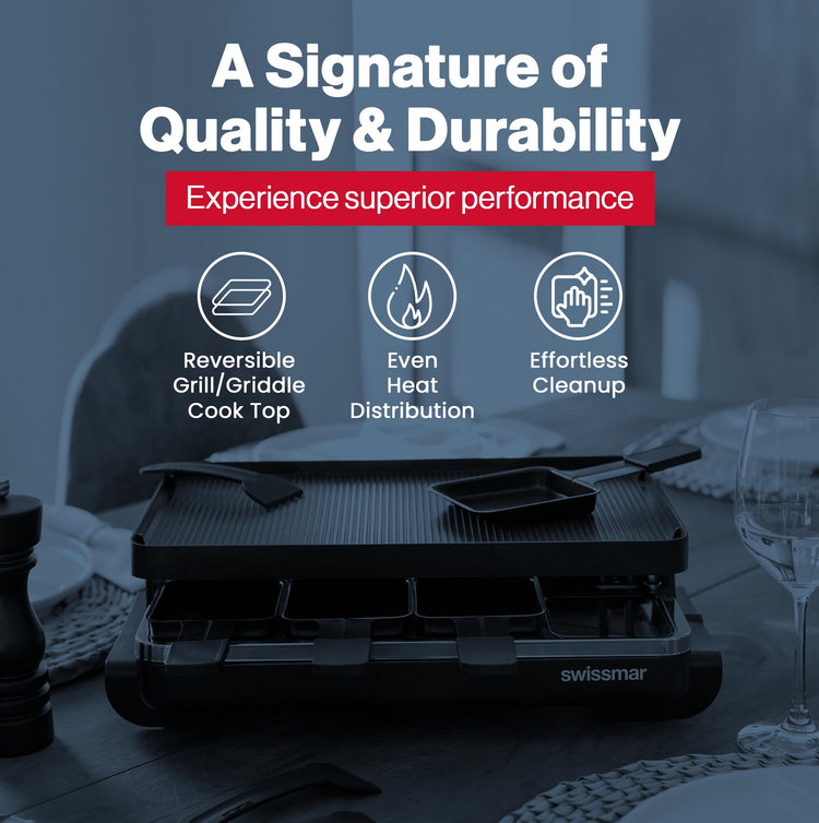 Classic 8 Person Raclette Party Grill with Reversible Cast Aluminum Non