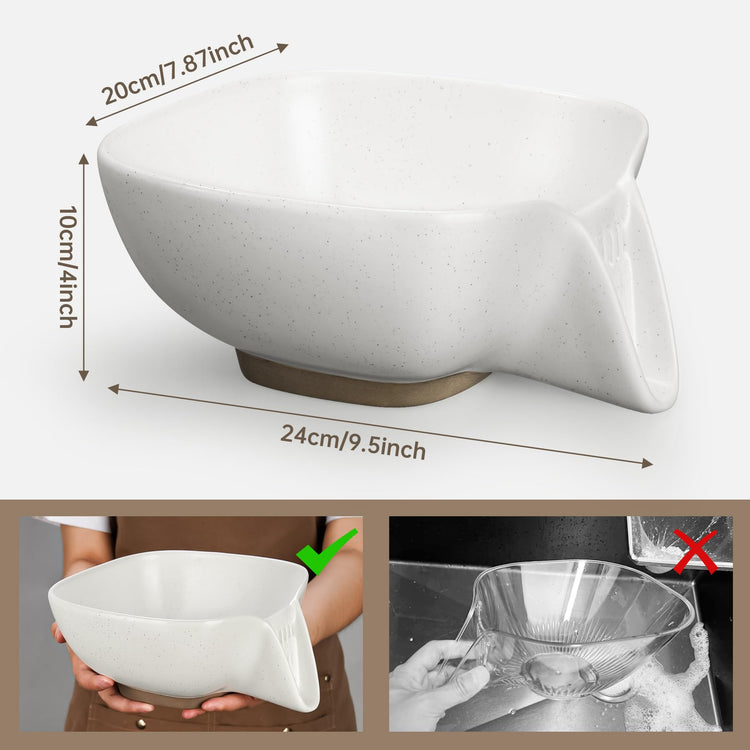 Ceramic Food Strainer with Integrated Drain Spout