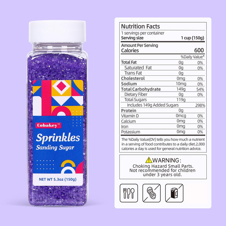 Purple Sanding Sugar for Baking Edible Sparkling Sugar Sprinkles Coarse Sugar Crystals for Valentine Cake Decoration Cookie Cupcake Topper Ice Cream Topping Supplies 150g/5.3oz