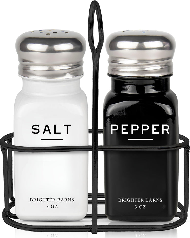 Farmhouse Salt and Pepper Shakers Set with Holder by Brighter Barns (2 Count)