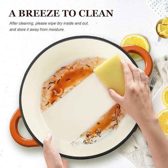 Overmont Enameled Cast Iron Dutch Oven - 7QT Pot with Lid Cookbook & Cotton Potholders - Heavy-Duty Cookware for Braising, Stews, Roasting, Bread Baking orange
