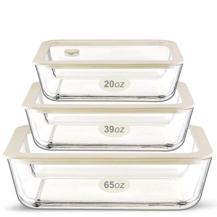 Glass Food Container Set with Glass Lid (3 Count)