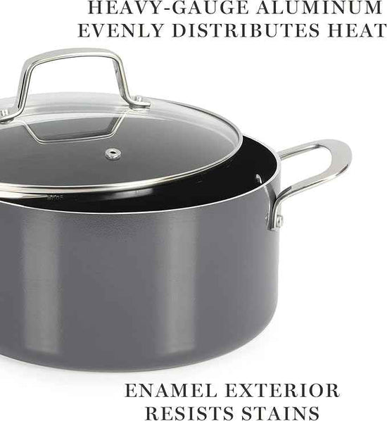 Martha Stewart Lockton Premium Nonstick 10 Piece Enamel Heavy Gauge Aluminum Pots and Pans Cookware Set - Grey
