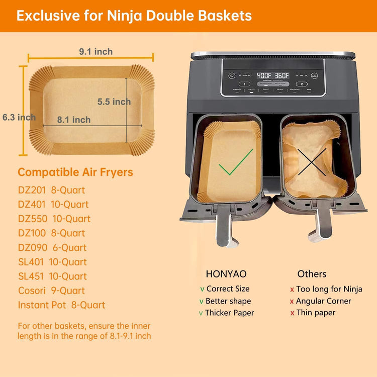 Air Fryer Paper Liners for Dual Zone Airfryer (100 Count)