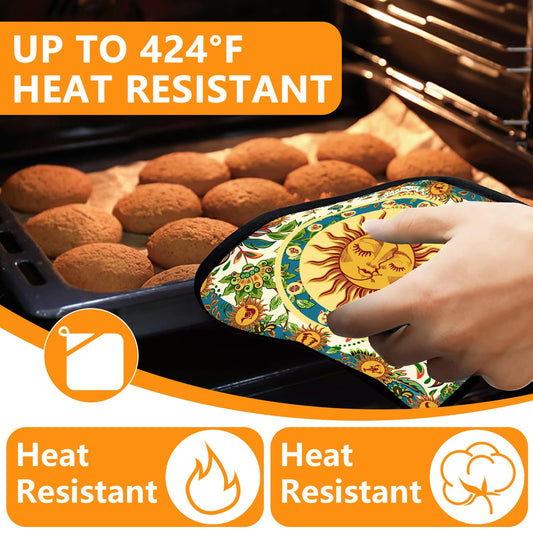 Sun and Moon Oven Mitts and Pot Holders Sets 4Pcs
