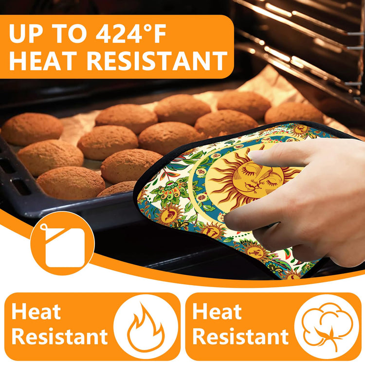 Sun and Moon Oven Mitts and Pot Holders Sets 4Pcs