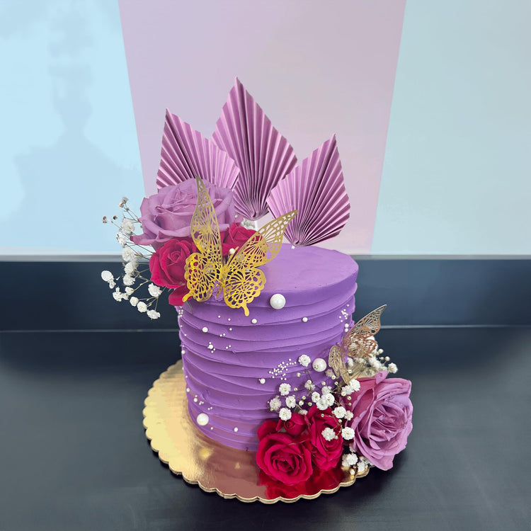 6Pcs Paper Palm Fan Cake Toppers Palm Leaf Fan Cake Topper Palm Spear Leaf Cupcake Toppers Cake Insert Decoration For Cake Decorating Diy Craft Project Home Wedding Party Supplies Purple (6 Count)