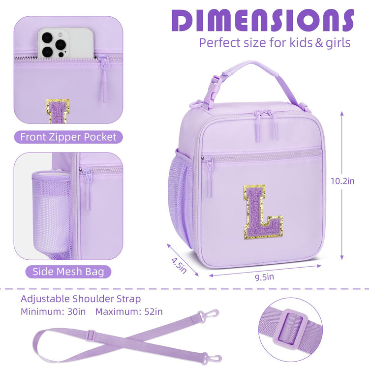 Initial Insulated Lunch Bag for Girls Kids