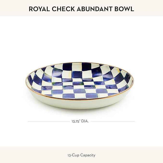 MACKENZIE-CHILDS Enamel Abundant Bowl, Decorative or Serving Bowl, 13-Cup Capacity, Blue-and-White Royal Check
