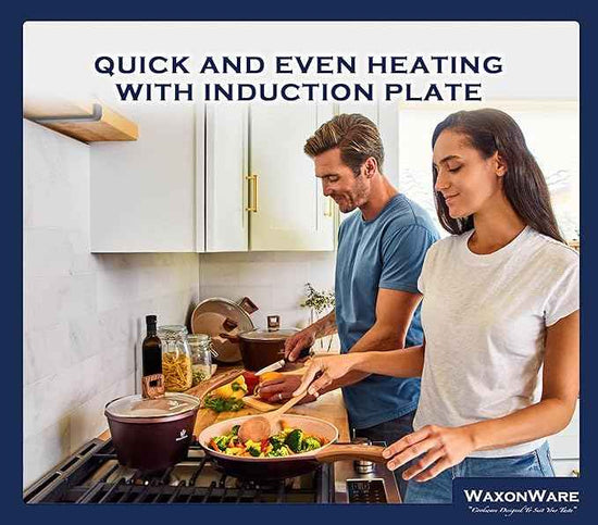 Waxonware 7pc Kitchen Pots and Pans Set Non stick German Coated, Kitchen Cookware Set Premium - Dishwasher Safe and 100% PFOA and PTFE Free - Induction Cooking Non Stick Pots and Pan Set - Marbellous