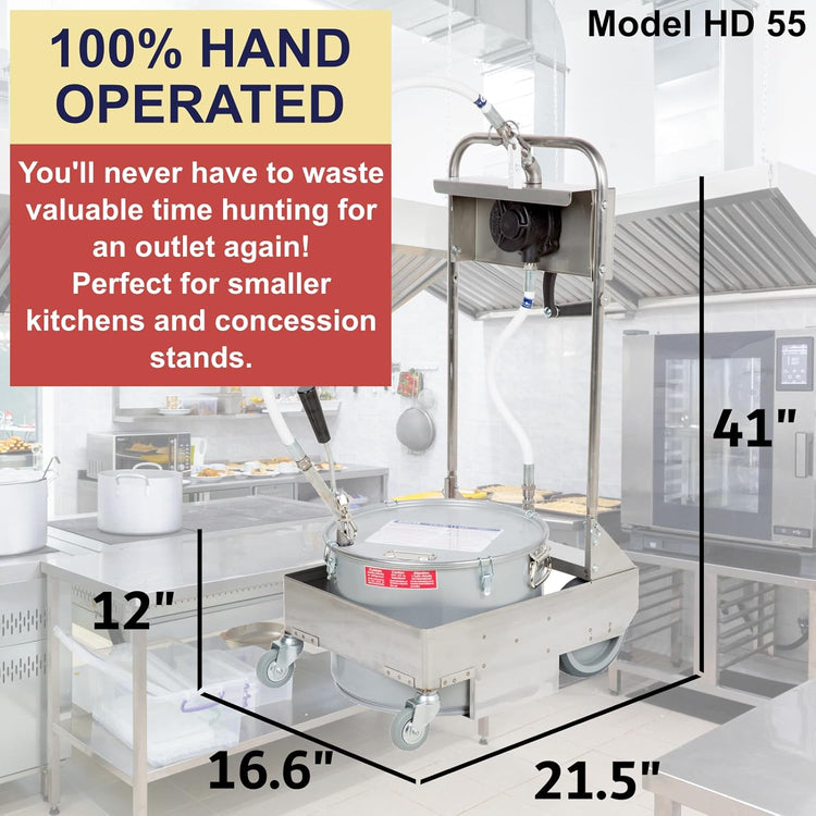 MirOil 55HD Fyer Oil Filter Machine w/Discard Trolley & Hand Operated Pump, Filtration System for Deep Fryer for Kitchen, Food Service & Food Trucks, Portable Oil Filter Machine for 55lb Fryer Grease