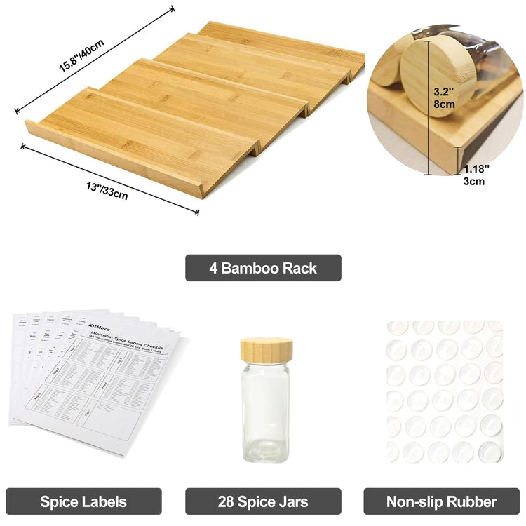 Spice Drawer Organizer with 28 Bamboo