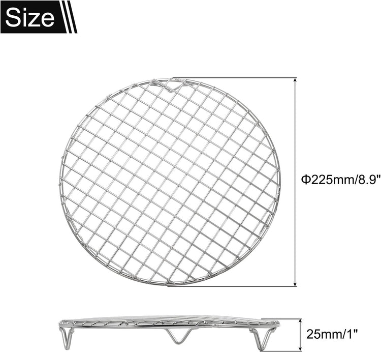 uxcell Round Cooking Rack with Legs, Dia 8.9 Inch 304 Stainless Steel Barbecue Grill for Cooking Baking Barbecue Air Fryer Racks, Silver