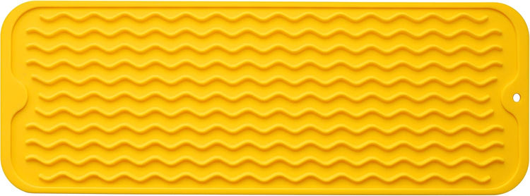 Silicone Dish Drying Mat for Multiple Usage,Easy clean,Eco-friendly,Heat-resistant Silicone Mat for Kitchen Counter,Sink,Bar,Bottle,or Cup Yellow M 17 inches x 6 inches
