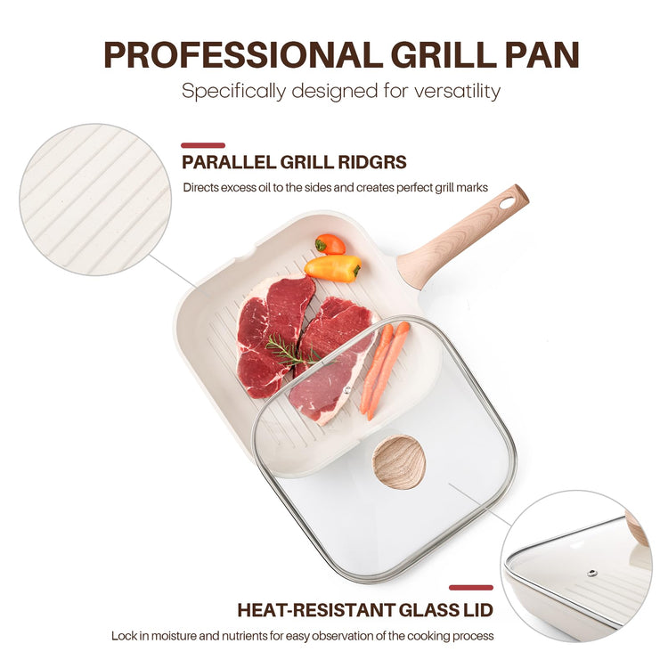 Nonstick Grilling Pan with Lid for Stove Tops