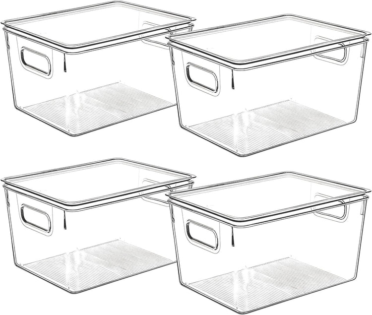 Clear Plastic Storage Bins with Lids, Perfect for Kitchen Organization or Pantry Organization and Storage, Stackable Fridge Organizer Bins, Storage Containers for Organizing, Cabinet Organizers