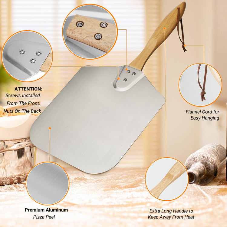 Kitchen Supply Aluminum Pizza Peel with Wooden Handle 12 Inch x 14 Inch