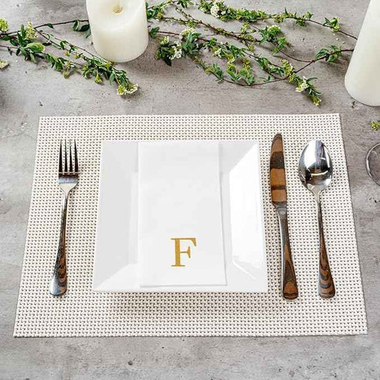 Luxenap 15.8 X 7.9 Inch Linen-Feel Guest Towels, 2000 Lettered Hand Towels - Gold Letter 'F', Sans Serif Font, White Paper Dinner Napkins, airlaid, For Restrooms And Tables - Restaurantware