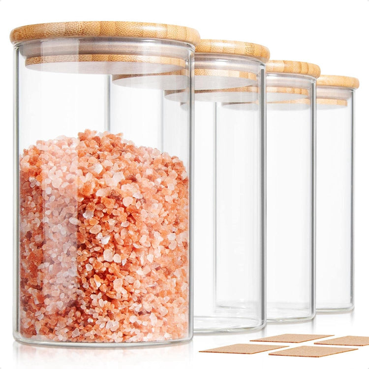 32 FL Oz Glass Jars with Bamboo Lid Set, 4Pack UPGRADE Thick Glass Pantry Storage Canisters Kitchen Clear Food Containers, for Dry Foods Nut Meal Prep Coffee Bean Candy Sugar Cookie Cereal