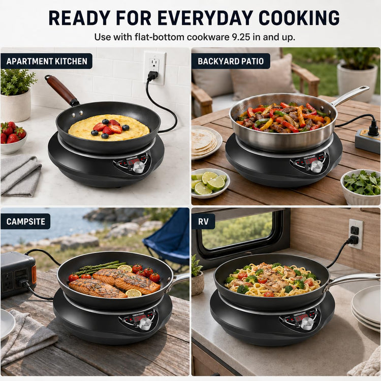 1700W Induction Cooktop with 13.4" Carbon Steel Wok Pan