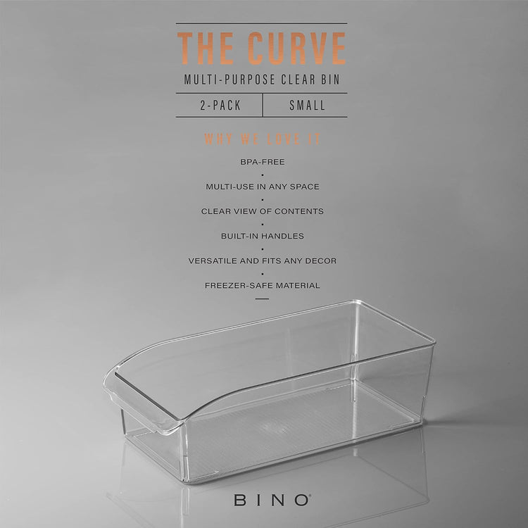 BINO | Plastic Storage Bins, Small | THE CURVE COLLECTION | Multi-Use Organizer Bins | Storage Containers Kitchen, Pantry and Home Organization | Fridge Organizers | Pantry Organization
