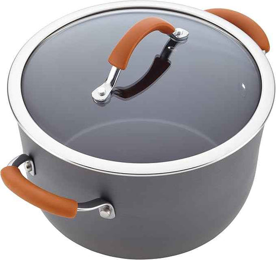 Rachael Ray Cucina Dishwasher Safe Hard Anodized Nonstick Cookware Pots and Pans Set, 12 Piece, Gray with Orange Handles