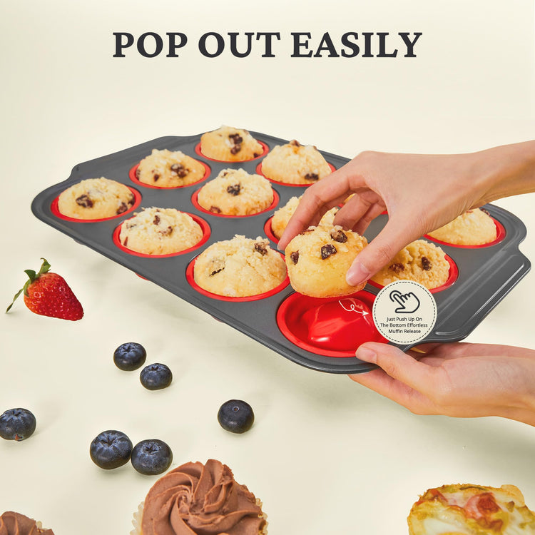 Silicone Muffin Pans for Baking with Metal Frame