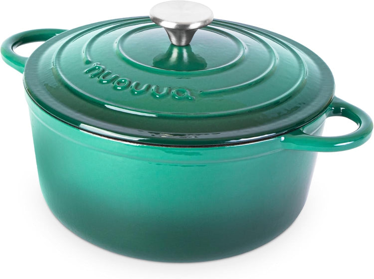 Cast Iron Dutch Oven with Lid – Non-Stick Ovenproof Enamelled Casserole Pot – Sturdy Dutch Oven Cookware – Dark Green, 5-Quart, 24cm – by Nuovva - Nestoria