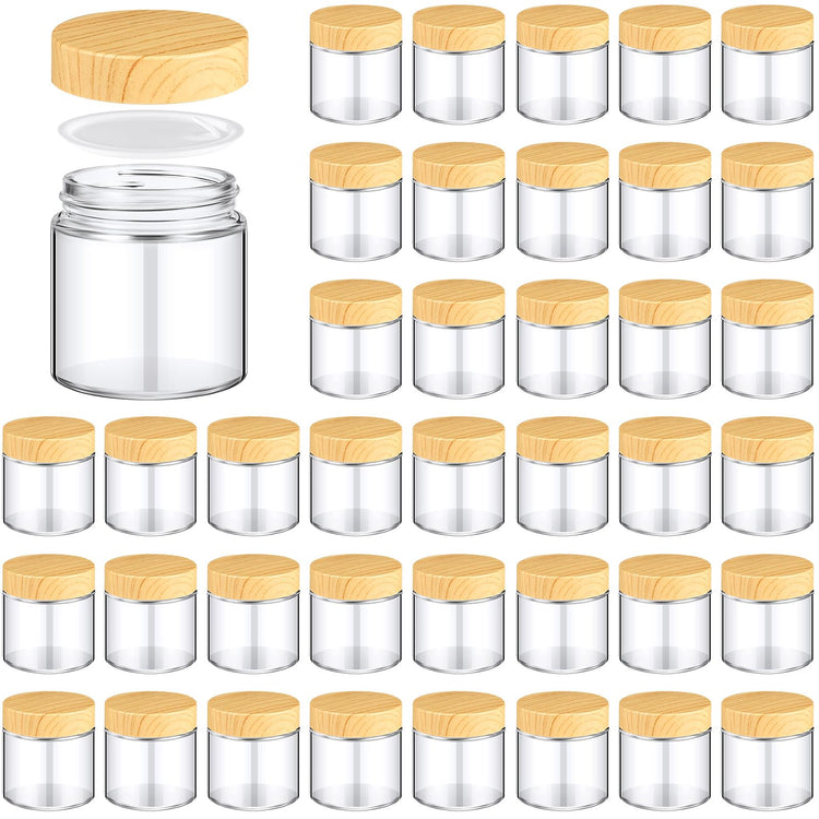 36 Pcs 4 oz Glass Jars with Lids Empty Small Glass Containers and Inner Liners Reusable Cosmetic Jars Round Airtight Bottles with Plastic Woodgrain Lids for Travel