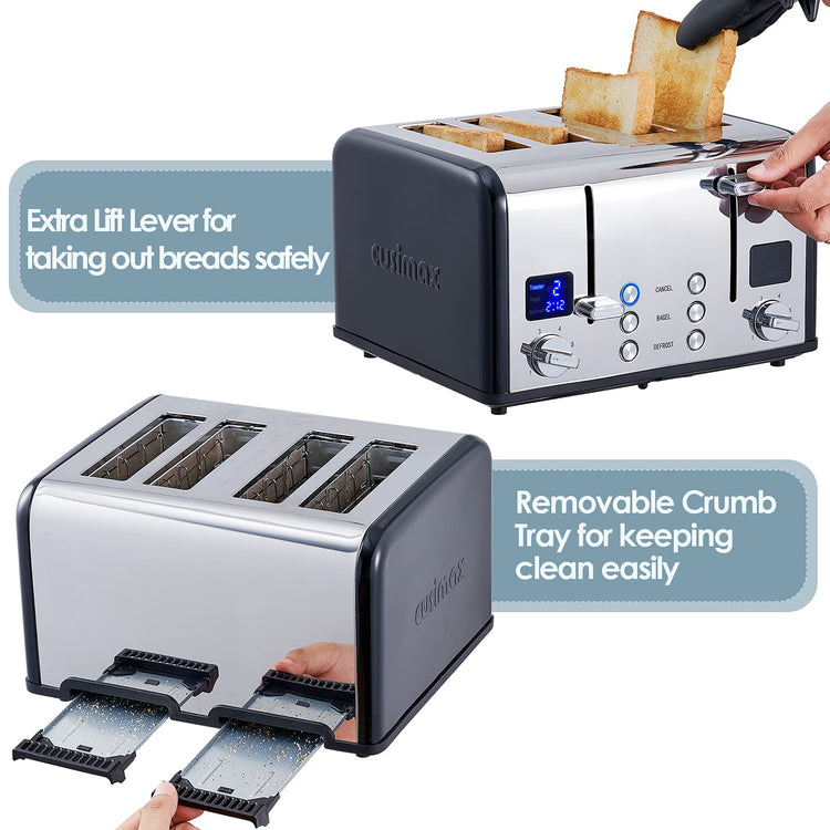 4 Slice Stainless Steel Toaster with Digital Display