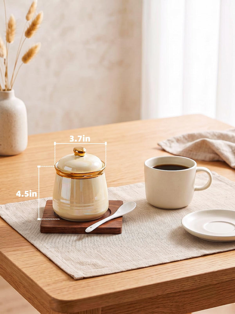 12oz Ceramic Sugar Bowl with Lid and Spoon
