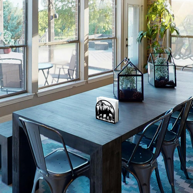 Forest Mountain Decorative Black Metal Napkin Holder for Table