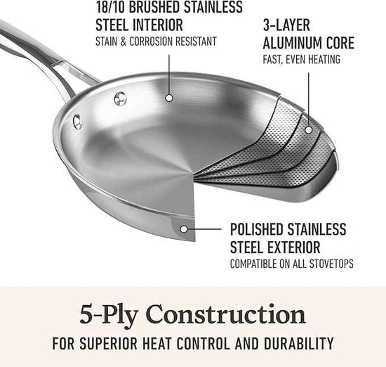 Calphalon Premier Polished 5-Ply Stainless Steel Cookware Set w/Turbo Heat Tech 8 Piece Includes Frying Pans, Pots and Pans Set, Induction, Oven Safe 500F, PFOA Free, Polished Stainless Silver