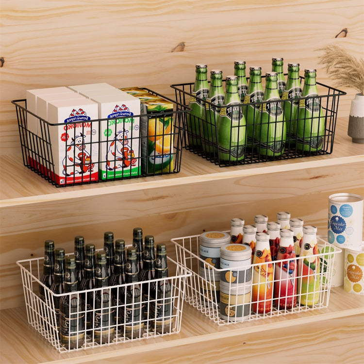 SANNO Freezer Baskets Metal Storage Organizer Bin Basket Wire Storage Basket for Kitchen Pantry Bathroom Large Metal Farmhouse Food Fruit Produce Organizer Bins,black,2